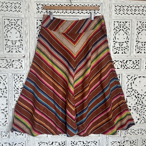 Lauren Ralph Lauren 100% Linen Chevron Hippie Boho Aztec Southwestern Skirt 12 - Picture 1 of 5